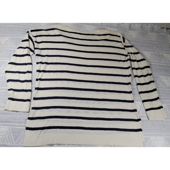 Vince Striped V-Neck Sweater Women’s Large 100%‎ Cotton Navy Cream - Picture 10 of 11